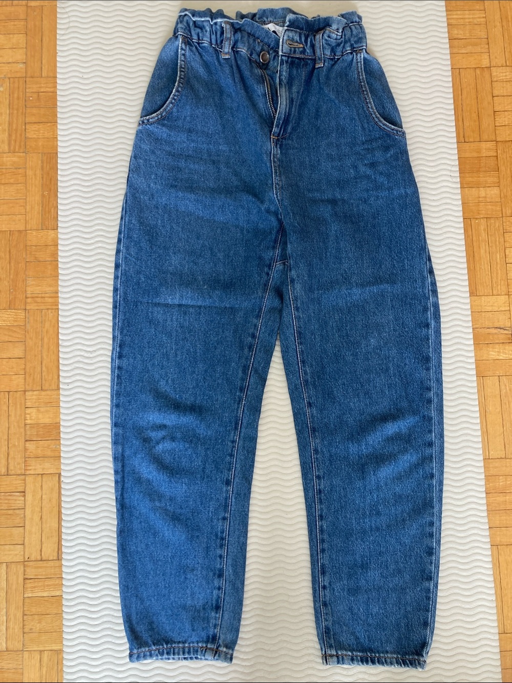 Zara Blue Paperbag-Waist Boyfriend Jeans